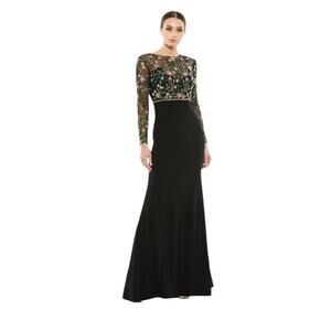 Mac Duggal Black Multi Beaded Illusion High Neck Trumpet Gown 67870 Size 4 NEW